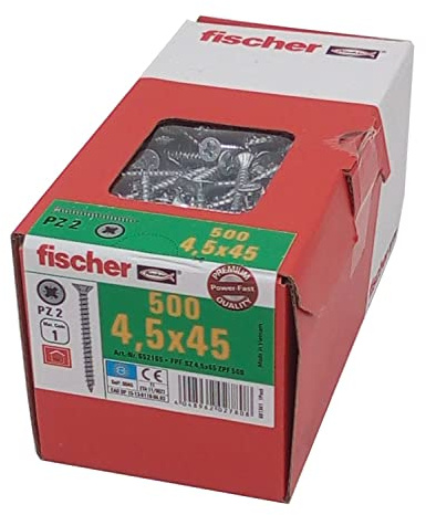 Fischer Spanplattenschrauben Power-Fast, 4,5x45, Senkkopf, blauverzinkt, Vollgewinde Kreuzschlitz PZ, 652165, VPE 500 Stück