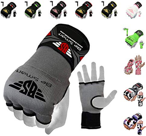 BeSmart Innere Handbandagen, Halbhandschuhe, Boxen, MMA (Mixed Martial Arts), gepolsterte Bandagen, Herren, grau, xl