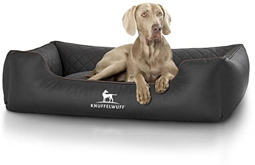 Knuffelwuff Hundebett Kunstleder Hundekorb Hundesofa Hundekissen Hundekörbchen waschbar Milan, XL 105 x 75cm, schwarz