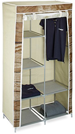 Relaxdays Faltschrank in Holz-Optik HBT: ca. 161 x 83,5 x 42,5 cm Kleiderschrank aus Stoff Wäscheschrank mit 6 Ablagen und Kleiderstange Stoffschrank als Garderobenschrank und Campingschrank, Wardrobe