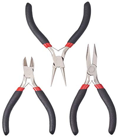 PH PandaHall 1 Set Strumenti Bigiotteria 3 x Pinze Gioielli Pinza a Punta Rotonda, Pinza Side Cutter, Pinza a Cavo-Tagliatore, Colore Nero, 11-12.5cm