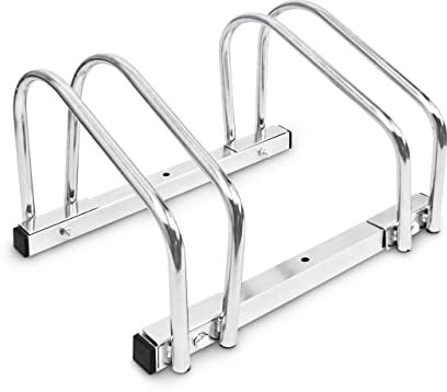 Relaxdays Stand Portabici per 2 Biciclette, Montaggio alla Parete e al Pavimento, Acciaio, HLP: 26 x 40 x 32 cm, Argento