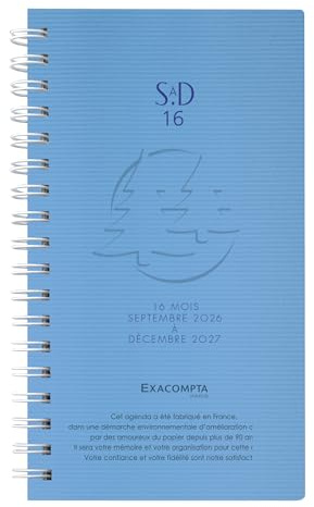 Exacompta SAD 16447E Wochenkalender, Tasche SAD, 16 W, 9 x 16 cm, mit Außenspirale Linicolor, fester Einband, September 2022 bis Dezember 2023, zufällige Einbandfarbe