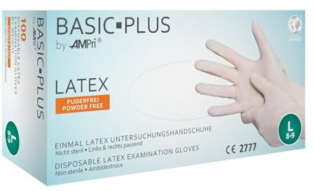 Latexhandschuhe EN420 Gr. XL Latex, puderfrei, rechts u.links passend Box a 100 Stück, Preis per Box