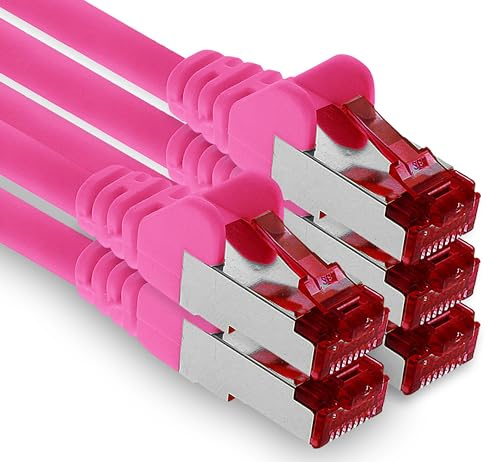 1aTTack.de - 5x 5m câble patch CAT6 S/FTP PIMF blindage CAT.6 câble réseau RJ45 câble Ethernet DSL LAN routeur commutateur modem panneau de brassage - magenta - 5 pièces