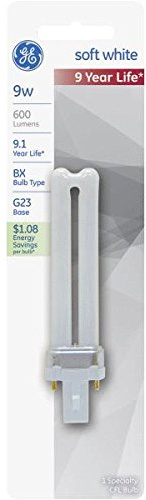 Ge Cfl Biax 2-Pin Bulb 6.6 In. 9 W 600 Lumens 2700 K 82 Cri Esr Cd