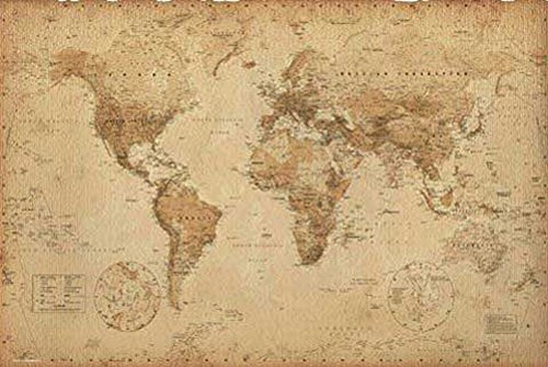 empireposter Maps - Antique Map - Landkarten Poster Weltkarte Version in Englisch - Grösse 91,5x61 cm + 2 St Posterleisten Kunststoff 93 cm transparent