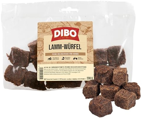 DIBO Lamm Würfel, 200g-Beutel, der kleine Naturkau-Snack oder Leckerli für Zwischendurch, Hundefutter, Qualitätskauartikel ohne Chemie von DIBO
