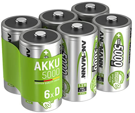 ANSMANN Akku D 5000 mAh NiMH 1,2 V (6 Stück) - Mono D Batterien wiederaufladbar, maxE geringe Selbstentladung für jahrelangen Einsatz in Spielzeug, Radio, Taschenlampe, etc
