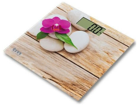 TM Electron TMPBS014 - Báscula de Baño Zen de Cristal, Color Madera - 161 gr