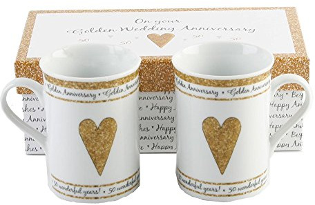 Pair Of Gift Boxed Golden Anniversary Mugs - 50th Wedding Anniversary