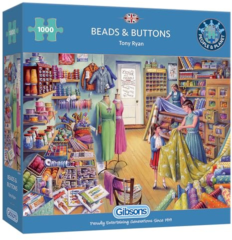 Beads & Buttons | 1000 Piece Jigsaw Puzzle | Dresses, Mother & Daughter | Sustainable Jigsaw Puzzle for Adults | Premium 100% Recycled Board | Great Gift for Adults | Gibsons Games