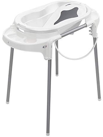 Rotho Babydesign TOP Badestation - wasserdicht - gross - Babybadestation - Babybadewanne - Babywanne mit Gestell - Babypflegeset - weiss