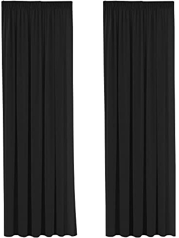 H.Versailtex Thermovorhang, Verdunkelungsvorhang, mit Kräuselband, 100 % Polyester, energiesparend, 2 Stück – 228 cm x 182 cm (B x H) – Schwarz