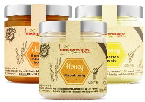 Honig Probierpaket Nr. 1: Rapshonig, Sommerblütenhonig, Akazienhonig je 500g Probier Paket Set