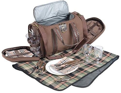Picknicktasche mit Campinggeschirr Picknickkorb 29 teilig Umhängetasche 45 x 25 x 24 cm Braun