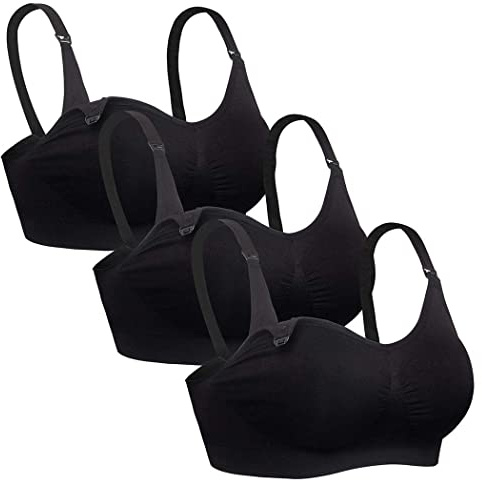iloveSIA 3PACK Hands Free Nursing & Pumping Bras All in One Seamless Wireless Maternity Bralette for Breastfeeding Wireless Sleep Bra for Busty Women Black Size XL
