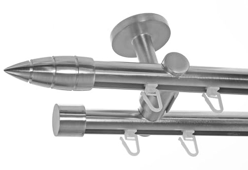 BASIT Gardinenstange Innenlauf Edelstahllook 20mm 2-läufig Decke 280cm D40