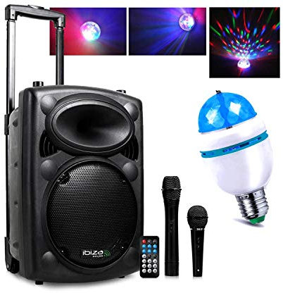 Enceinte Active DJ 500W USB/MP3 Ibiza PORT10VHF-BT + Ampoule Mini Diams RVB Sono DJ PA Fete Soiree