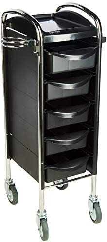 Piccolo Original 6002, stabiler und langlebiger Friseur Arbeitswagen Salon Trolly Rollwagen Stapelboy mit 5 Schubladen und Rollen, Black