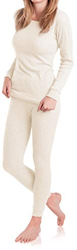 MT Ensemble de sous-vêtements de ski et thermiques pour femmes - sous-vêtements chauds à manches longues avec intérieur doux, ecru, M