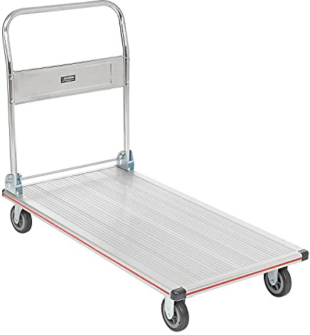 Global Industrial Lightweight Folding Platform Truck, Aluminum, 48 L x 24 W, 600 Lb. Capacity, 2 Swivel & 2 Rigid 5 Rubber Casters, Flatbed Push Cart