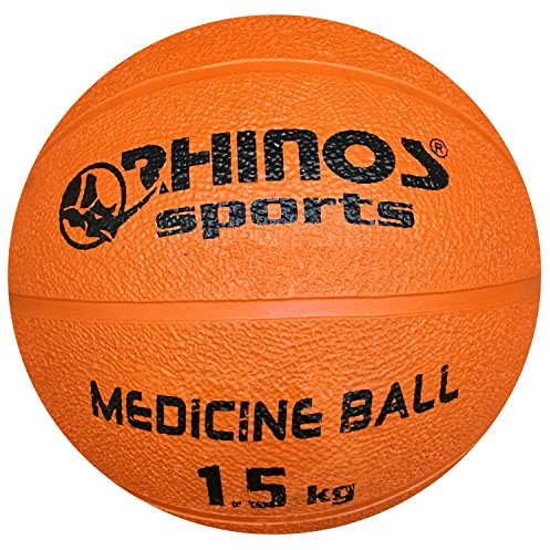 RHINOS sports, palla medica, palla da ginnastica, da 800 g, 1 kg, 1,5 kg, 2 kg, 3 kg, 4 kg, 5 kg, colori assortiti, orange, 1,5 kg