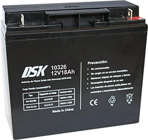 DSK 10326 - Batteria al piombo sigillata AGM ricaricabile da 12V 18Ah. Ideale per sistemi di allarme di sicurezza, illuminazione di emergenza, apparecchiature elettriche OEM, nero
