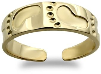 Jewelco London Damen Ring aus massivem 9 Karat Gelbgold, abgestuft, flacher Zehenring, Fußabdrücke