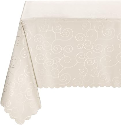 BEAUTEX Tischdecke Damast Ornamente - Bügelfreies Tischtuch - Fleckabweisende, Pflegeleichte Tischwäsche - Tafeltuch, Eckig 130x220 cm, Champagner
