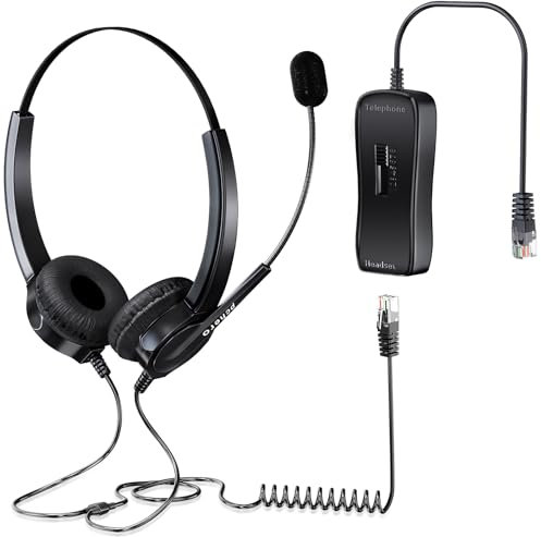 PChero Regelmäßige Ausflüge Phones Headset, Hands-Free Noise Cancelling Corded Binaural Headset Call Center Kopfhörer mit 4-Pin RJ9 Kristall HEA