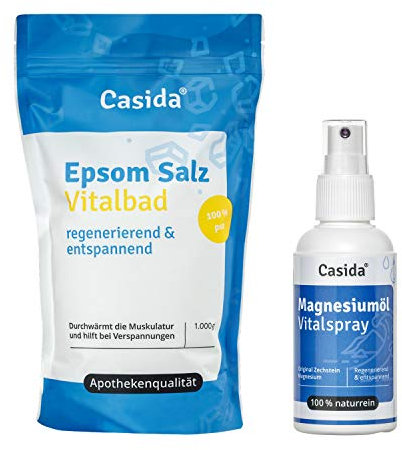 Casida® Set de Magnesium - Sal de Epsom para Baño Vital - Aceite de Magnesio en Spray - magnesio transdérmico - cloruro de magnesio - magnesio en la piel - calidad de farmacias