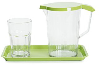 Harfield Apple Green Bedside Locker Set - Graduted Jug with Lid, Tumbler & Small Tray - Reusable Virtually Unbreakable Polycarbonate Plastic