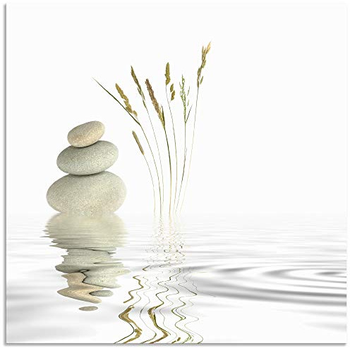 ARTland Wanddeko Wandbild Alu Verbundplatte für Innen & Outdoor Bild Zen Asien Asiatisch Wellness Spa Entspannung Natur Steine See T5VB