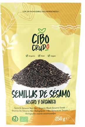 Semillas de Sesamo Negro Ecológico - 250g. Sésamo Negro Crudo non Tostado. Rico en Vitaminas y Sales Minerales Ouras sin Aditivos.