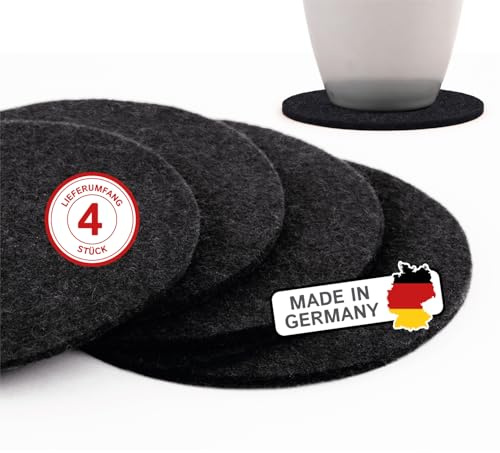 filzbrand Filz Untersetzer rund für Gläser, Filzuntersetzer 4 Stück (4er Set), Ø 10 cm in Graphit, 3 mm dick, Glasuntersetzer, Getränkeuntersetzer aus Designfilz 100% Wolle – Made in Germany