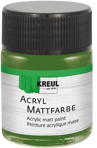 KREUL 75512 - Vernice acrilica opaca, verde oliva in barattolo da 50 ml, vernice a base d'acqua dalla copertura cremosa, ad asciugatura rapida, adatta a molte superfici diverse