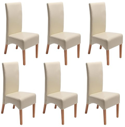 Mendler 6er-Set Stuhl Latina, Leder - Creme, helle Beine | Esszimmerstuhl, Küchenstuhl
