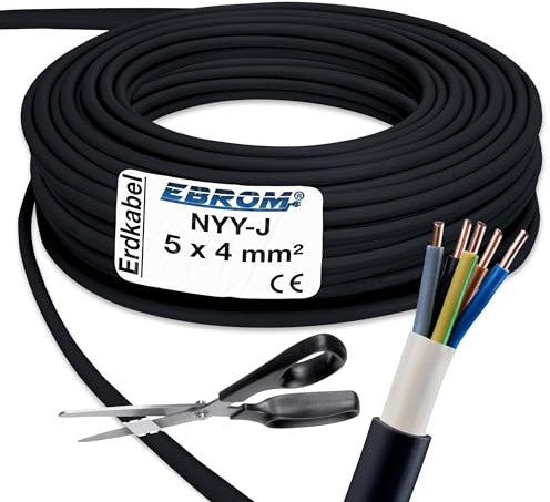 Starkstromkabel - NYY-J 5x4 mm² - Kunststoff Erdkabel - 15m / 15 m / 15 meter - schwarz