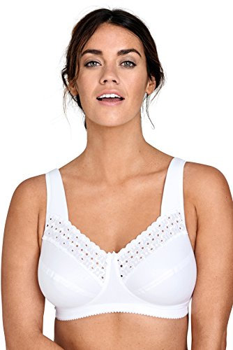 Miss Mary of Sweden - Broderie Anglaise, Non Wired Bras for Women, Everyday Bras, Comfortable Cotton, Supportive Full Coverage 38G White