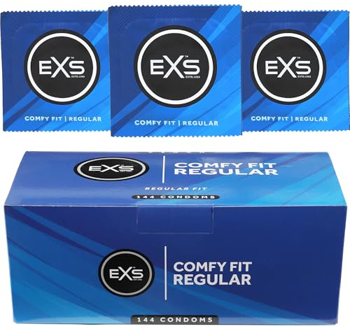 EXS Regular Kondome (144er-Pack) Reguläre Passform, hochwertiges Latex mit nicht spermizidem Gleitmittel, mit Reservoir, PETA-zertifiziert, 3 Jahre haltbar – CE-gekennzeichnet, Deutsch entwickelt