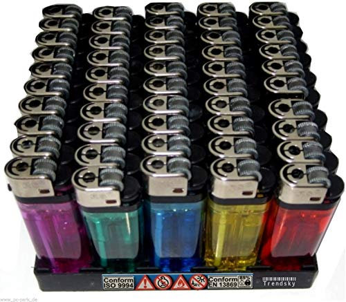 100 Stück Einwegfeuerzeuge mit Reibrad Einweg Feuerzeug in Display einstellbare Flamme Lighter