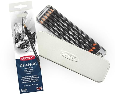 Derwent Graphic Bleistift-Zeichenstifte, Zeichnen & Schreiben, 6er-Set, Inklusive Spitzer, Ideal zum Skizzieren, Professionelle Qualität, 0700835