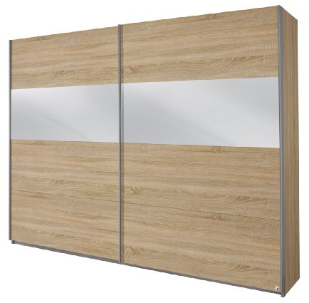 Rauch Möbel QUADRA, Schwebetürenschrank, Farbe Eiche Sonoma, Breite 270 cm | Kleiderschrank mit Schwebetüren, Schiebetüren, 2-türig, mit Spiegel, für Schlafzimmer, Kinderzimmer, Jugendzimmer, Garderobe
