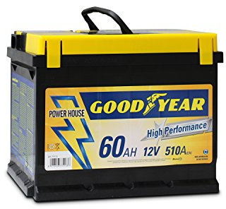 GoodYear Batteria/Accumulatore 12V 60 Ah 510A, Polo Positivo Destro, 250x170x190mm, Terminali Standard