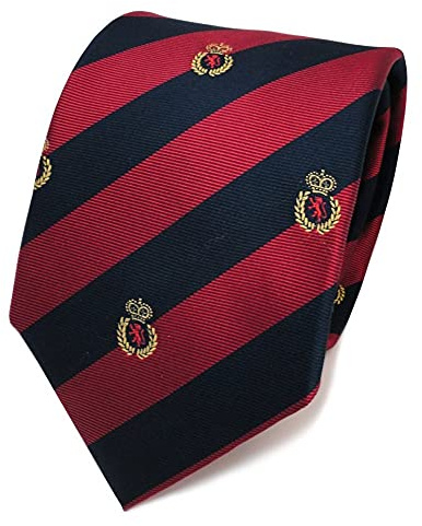 TigerTie Designer Seidenkrawatte in rot blau royal gold gestreift Wappen