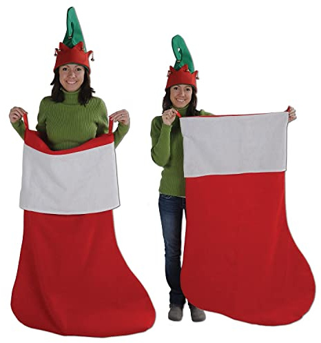 Beistle Red Jumbo Stocking with White Trim, Christmas Decorations & Festive Party Stocking, Extra Large Festive Decor with Fold Over Cuff, 4' 6