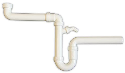 tecuro Raumsparer Siphon Spülen Geruchsverschluß 1 1/2 Zoll x Ø 40 mm, Raumwunder mit zusätzlichem Geräteanschluss für Spül- und Waschmaschinenschläuche (19-22 mm)
