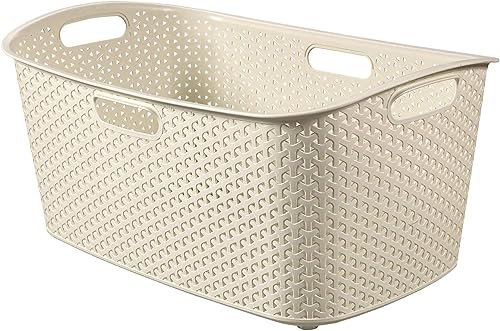 Curver Panier à Linge My Style 47L - Bac à Linge Propre et Sale - Poignées Ergonomiques - Corbeille pour Salle de Bain ou Buanderie - 70% recyclé - 60 x 39 x 27,8 cm - Ivoire