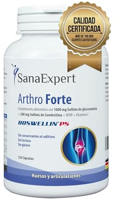 SanaExpert Arthro Forte| SUPPORT NATUREL POUR LES ARTICULATIONS ET LES OS | avec MSM, sulfate de glucosamine, chondroïtine (120 capsules). Ingrédients 100% naturels. Fabriqué en Allemagne.